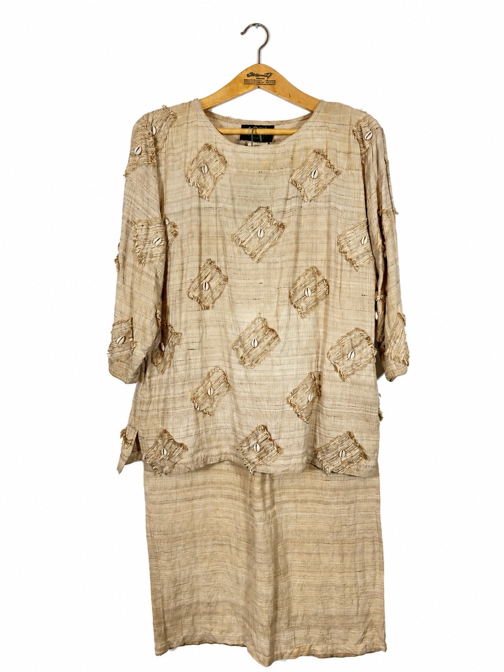 Silk 2-Piece Kurta Skirt‎ Set Medium Shell Embellished Coastal Desert Vintage